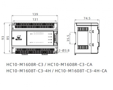 HC10-M1608R-C3 Контроллер HC10: вх.напр.~200-240 В; 16K шагов; 16 входов 24В (вкл. 4 счетчика 100кГц