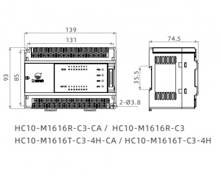 HC10-M1616R-C3 Контроллер HC10: вх.напр.~200-240 В; 16K шагов; 16 входов 24В (вкл. 4 счетчика 100кГц